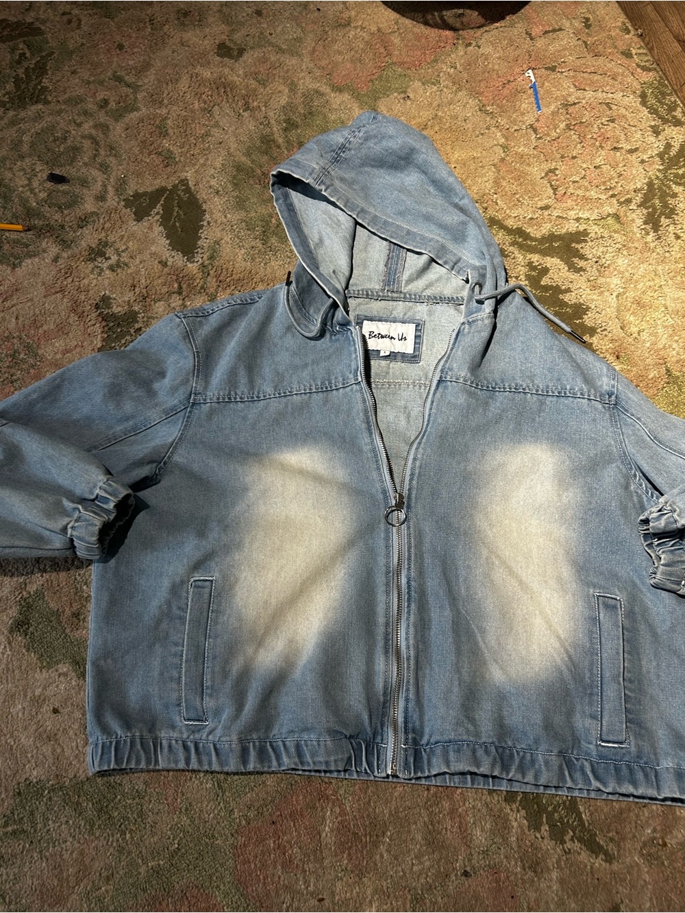 Washed Light Blue Hooded Denim Jacket - Casual Zip Front